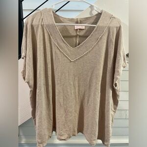 Pink Lily Waffle VNeck Tshirt